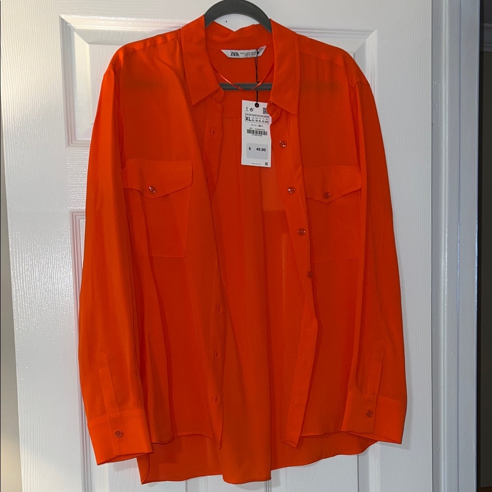 Zara Women’s Vibrant Orange Shirt Jacket